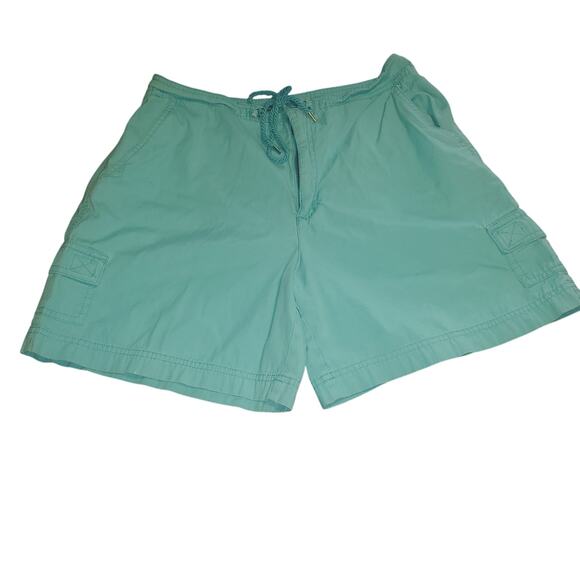 Vintage White Stag 90s Teal Blue Cargo Shorts 31 x6 High Waist Tie front Utility - Picture 1 of 7
